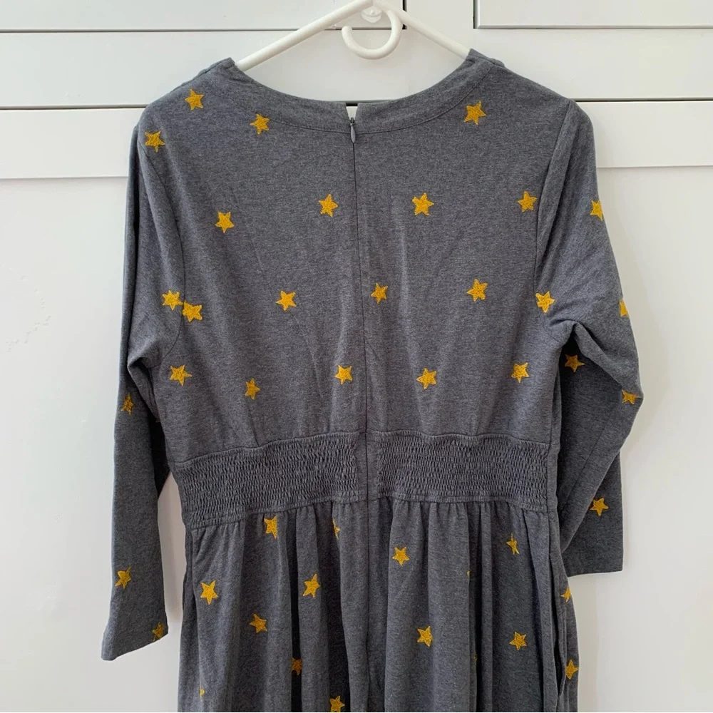 eShakti Gray Yellow Embroidered Stars V Neck Long Sleeve Midi Dress Size XL-16